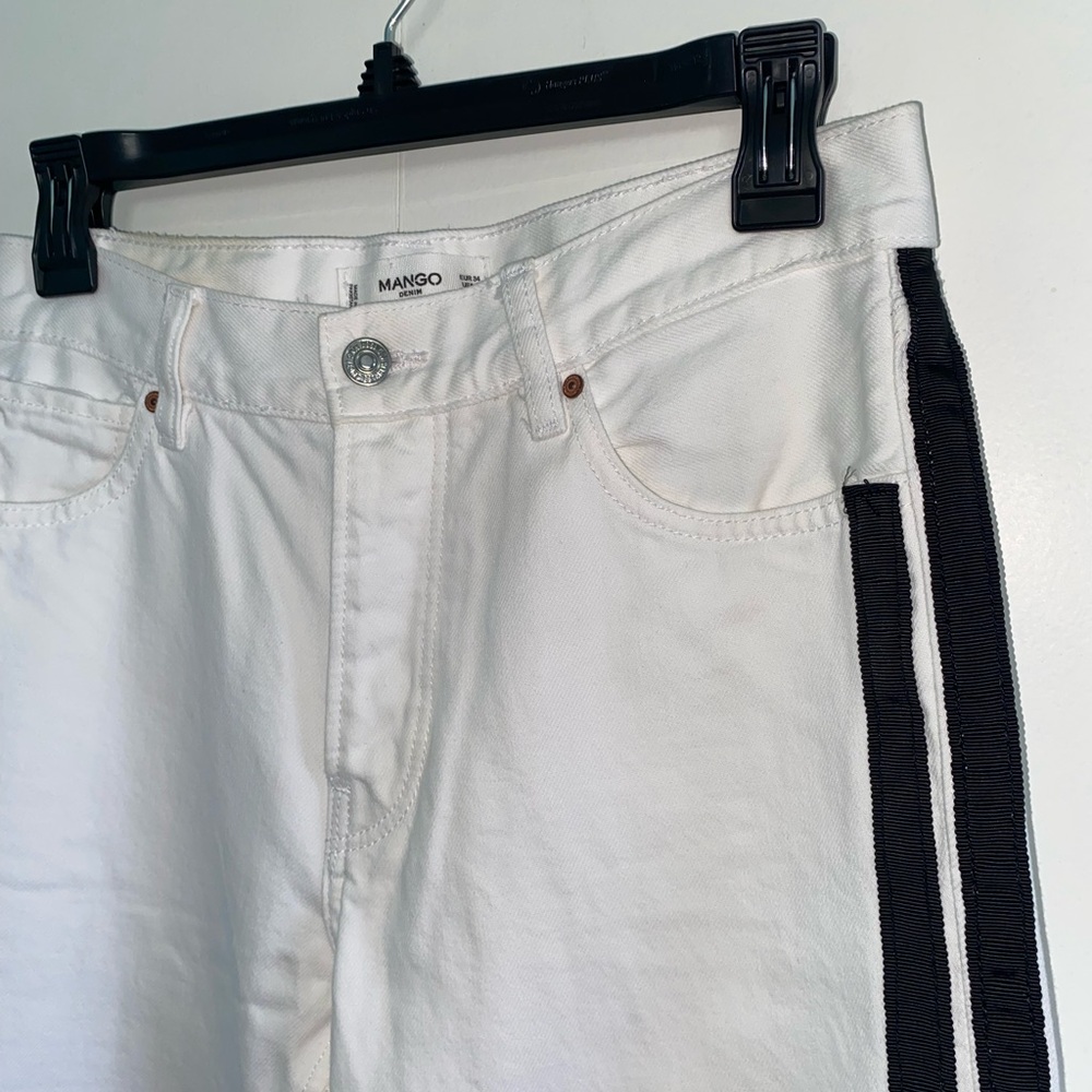 Mango Distressed White Jeans with Black Side Stripes - Picture 7 of 13